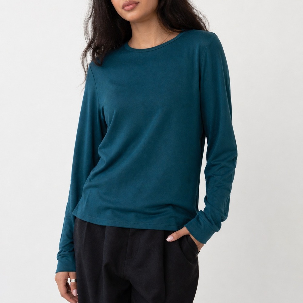 NWT J.Crew Pullover Sweatshirt Women's Medium Teal Blue Round Neck Ribbed Cuffs